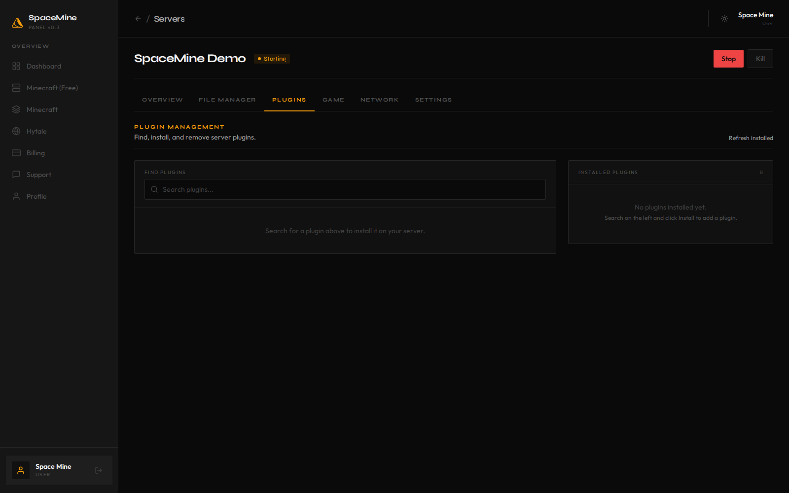SpaceMine plugins page